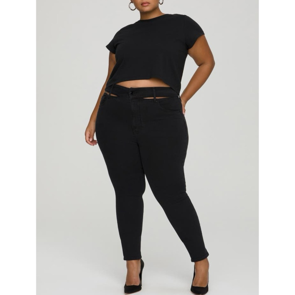 NWT GOOD AMERICAN Good Legs Slit Waistband Ankle Jeans Black Plus Size 24